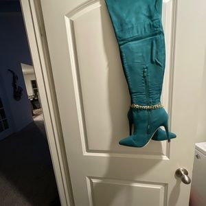 Teal Green Faux Suede Boots